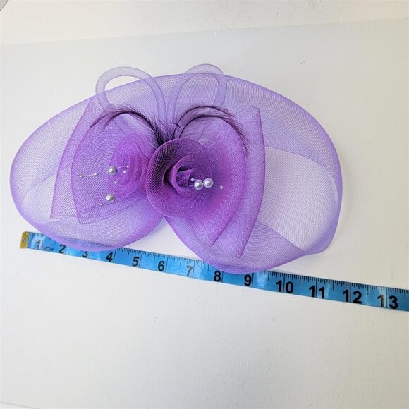 Purple Fascinator Soft Sinamay Crinoline with Loops Bows and Pearl Accents - Picture 6 of 9